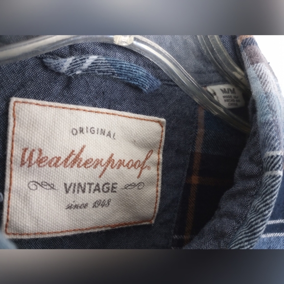 Weatherproof Original Vintage Blue Plaid Flannel Shirt Medium - Picture 5 of 7